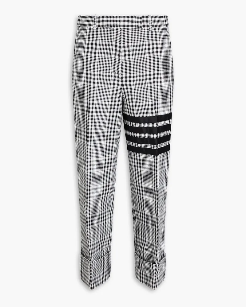 Thom Browne Cropped Hose mit geradem Bein aus Leinen mit Glencheck-Muster Schwarz