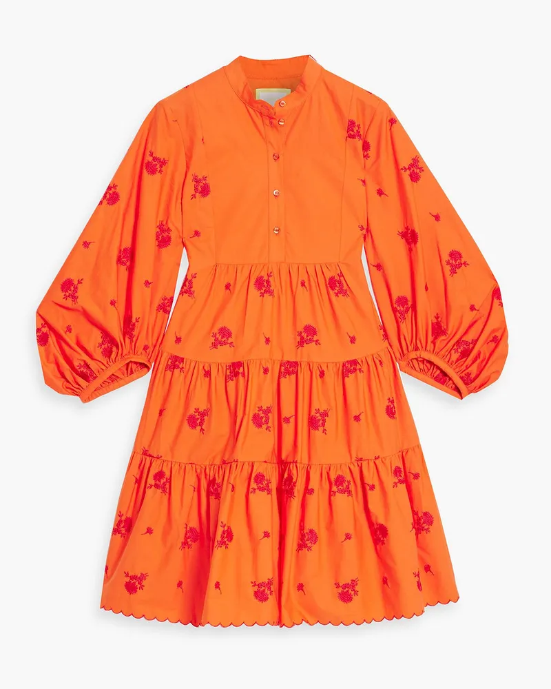 Erdem Mini-Hemdblusenkleid aus Baumwollpopeline mit Stickereien und Teilungsnähten Orange