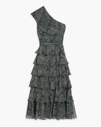 Mikael Aghal One-shoulder ruffled floral-print georgette midi dress Grün