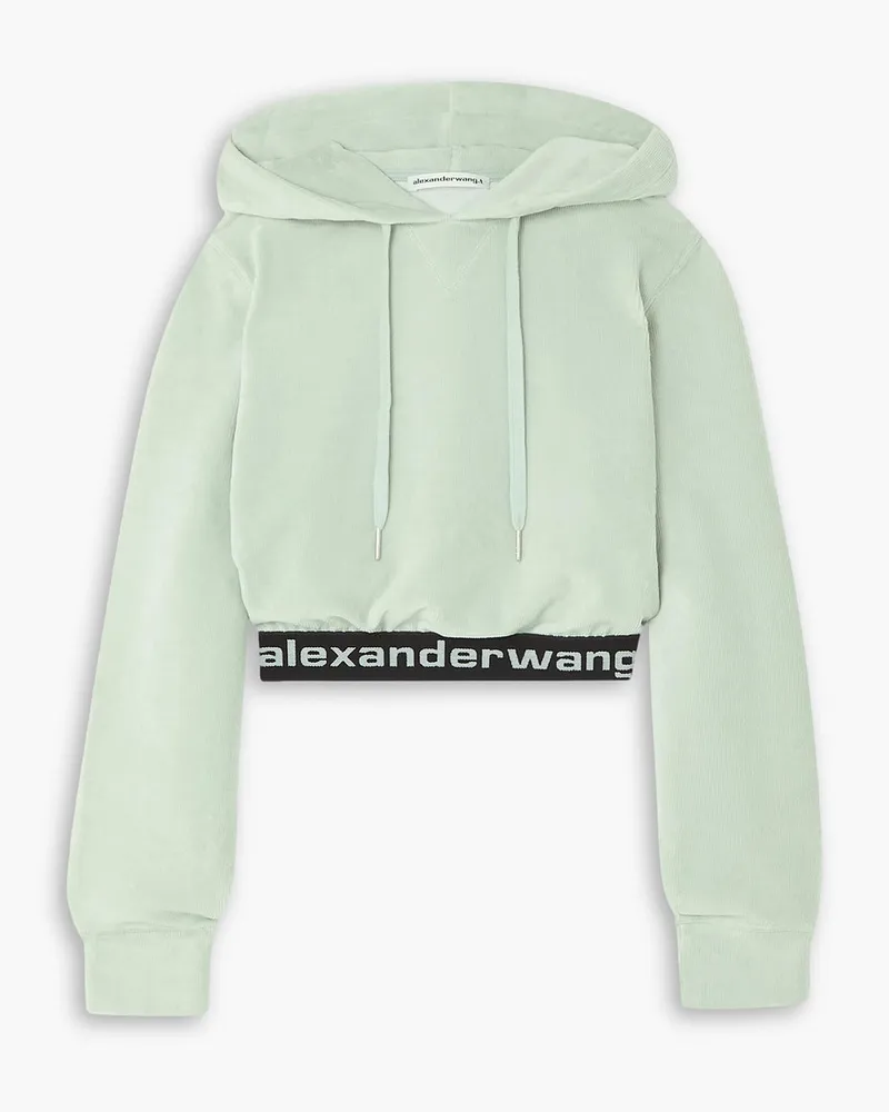 Alexander Wang Verkürzter Hoodie aus Cord aus einer Baumwollmischung mit Stretch-Anteil Grün