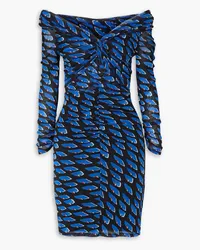 Diane von Furstenberg Ganesa schulterfreies Minikleid aus Stretch-Mesh mit Print Blau