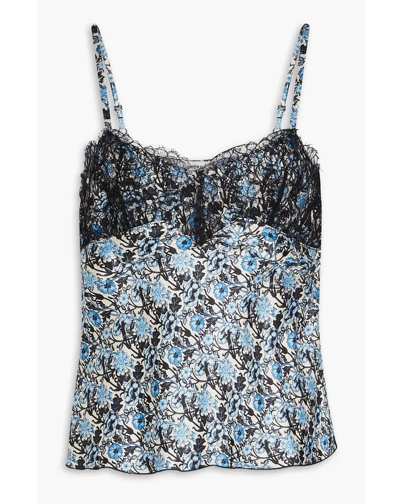 Sandro Floral-print satin-twill and corded lace camisole Blau