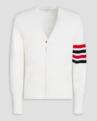 Thom Browne Gestreifter Cardigan aus Merinowolle Weiß