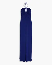 Halston Geraffter Neckholder-Jumpsuit mit weitem Bein aus Jersey Blau