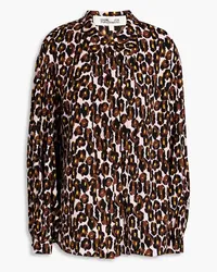 Diane von Furstenberg Keeva plissiertes Hemd aus Crêpe de Chine mit Leopardenprint Animal-print