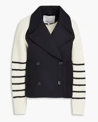 3.1 phillip lim Striped knit-paneled wool-blend twill coat Blau