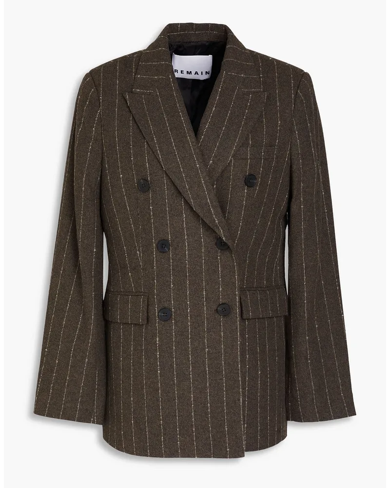 ROTATE Birger Christensen Doppelreihiger Blazer aus Tweed aus einer Wollmischung mit Nadelstreifen Braun