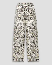 Tory Burch Hose mit weitem Bein aus bedrucktem Seiden-Twill Weiß