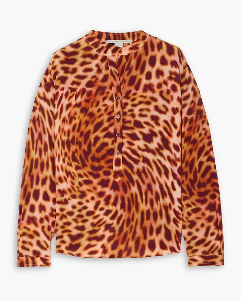 Stella McCartney Hemd aus Crêpe de Chine aus Seide mit Leopardenprint Orange