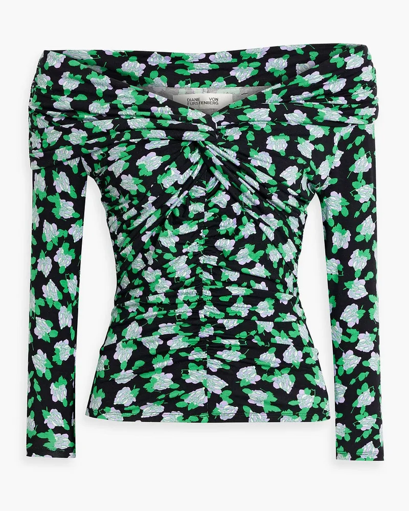 Diane von Furstenberg Leia Off The Shoulder Floral Print Stretch Jersey Top GrüN