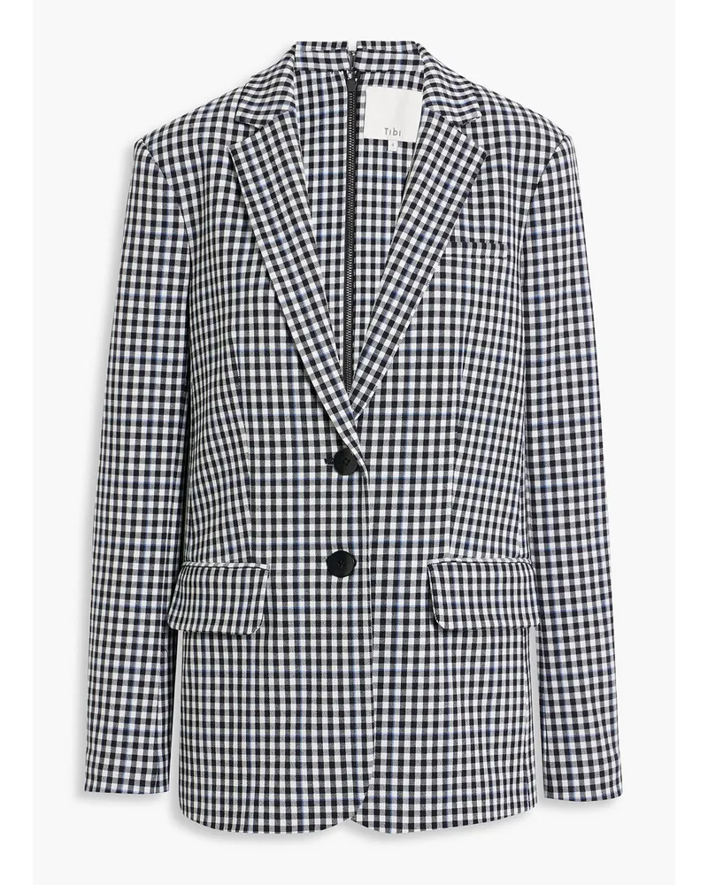 tibi Blazer aus Twill mit Gingham-Karo und Reißverschlussdetails Schwarz