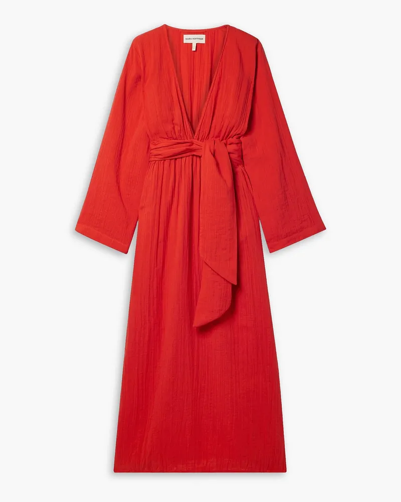 Mara Hoffman Blair Strandkleid aus Baumwoll-Krepon mit Gürtel Rot