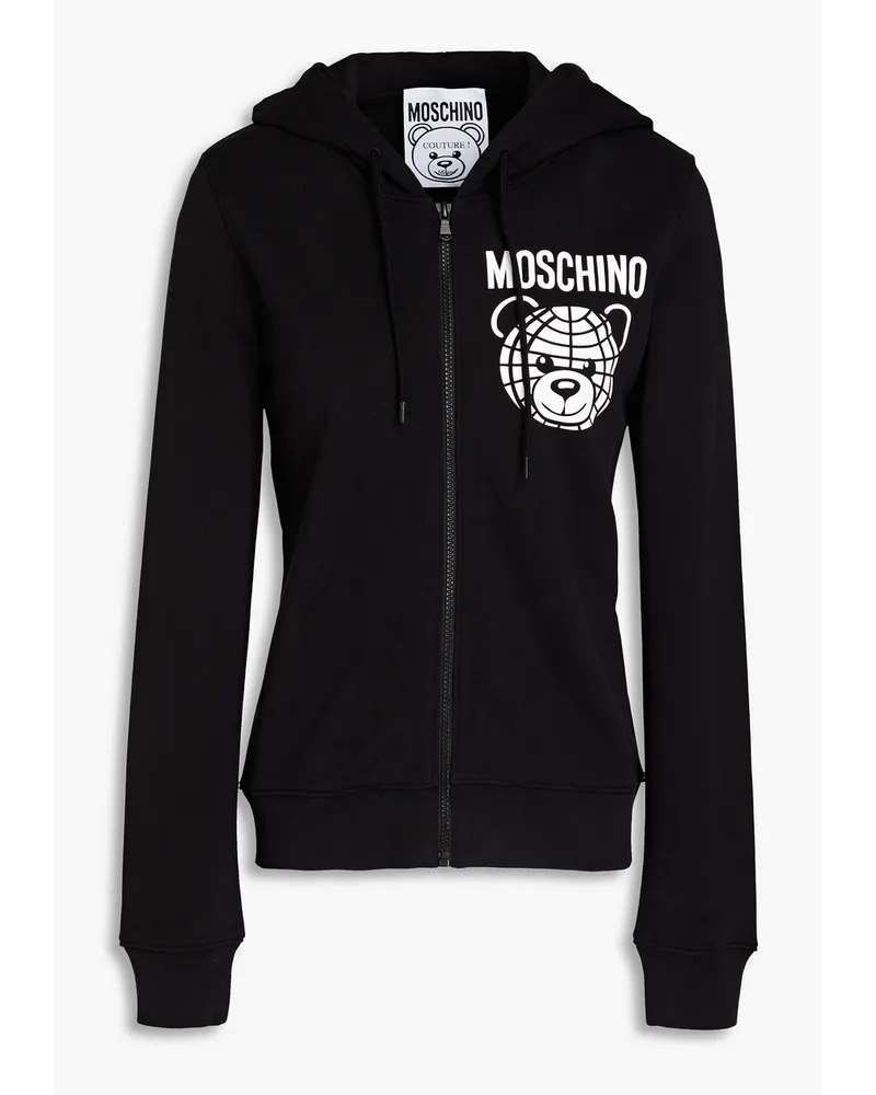 Moschino Hoodie aus Baumwollfrottee mit Print Schwarz