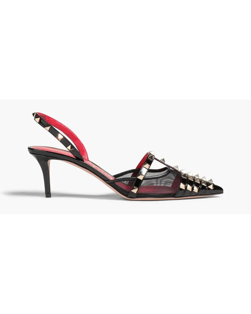 Valentino Garavani Rockstud Alcove Slingback-Pumps aus Mesh und Lackleder Schwarz