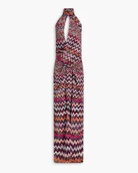 Missoni Neckholder-Maxikleid aus Häkelstrick inMetallic-Optik mit Cut-outs Pink