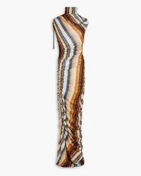 Missoni Gerafftes Maxi-Strickkleid mit Metallic-Effekt inHäkeloptik Braun