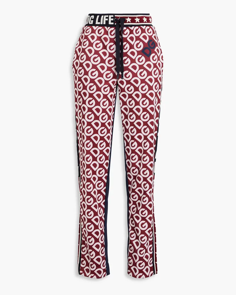 Dolce & Gabbana Hose mit schmalem Bein aus Fleece mit Logoprint Burgunderrot