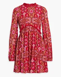 AMUR Gerafftes Minikleid aus Voile mit Paisley-Print und Rüschenbesatz Rot