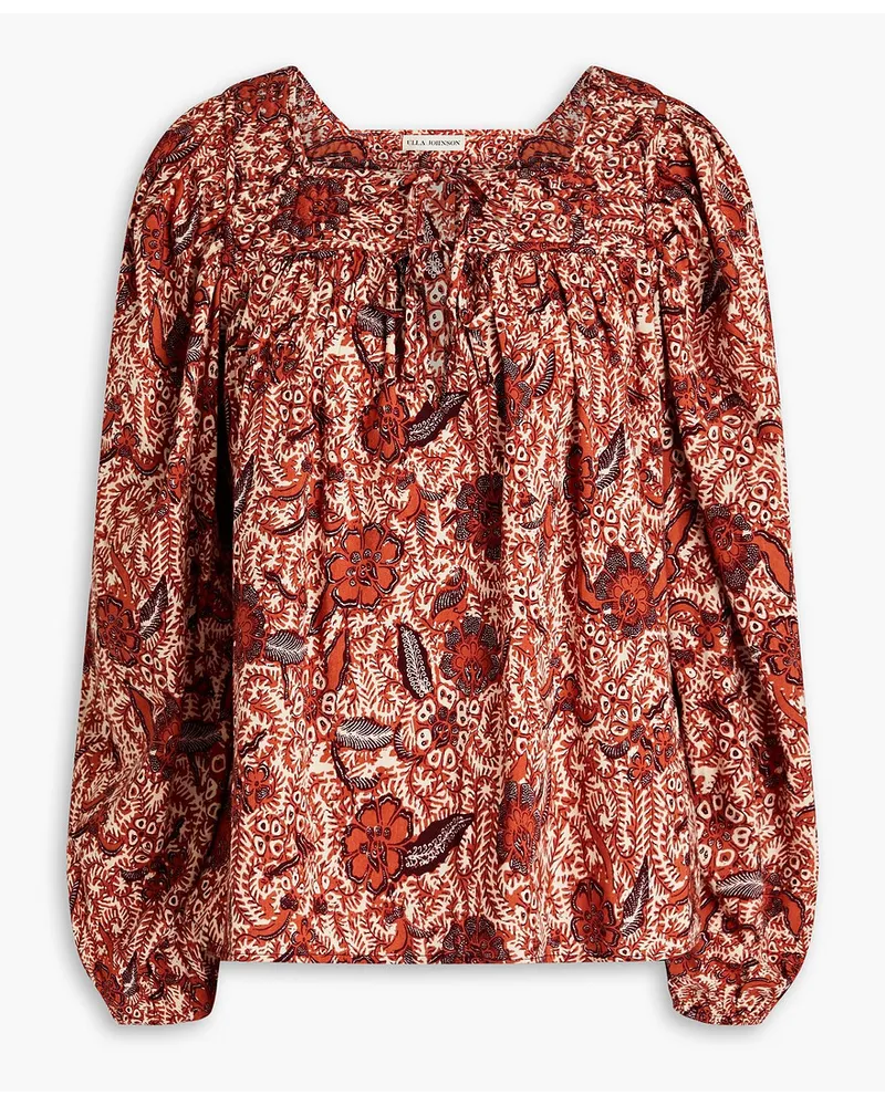 Ulla Johnson Geraffte Bluse aus einer Baumwollmischung mit floralem Print Rot