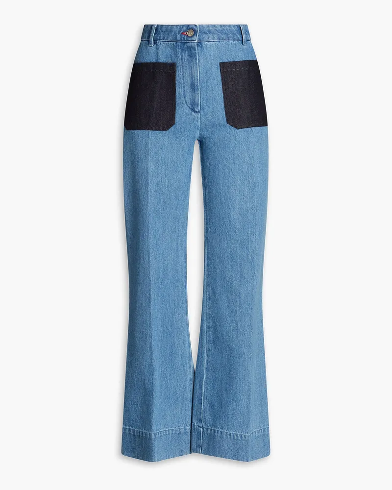 Victoria Beckham Zweifarbige hoch sitzende Jeans mit weitem Bein Blau