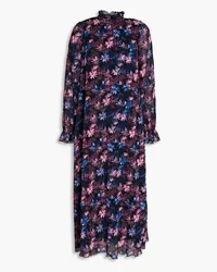 Ganni Midikleid aus plissiertem Georgette mit floralem Print und Rüschen Blau