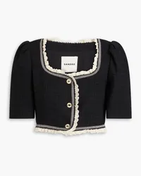 Sandro Cropped Tweedjacke mit Rüschenbesatz Schwarz