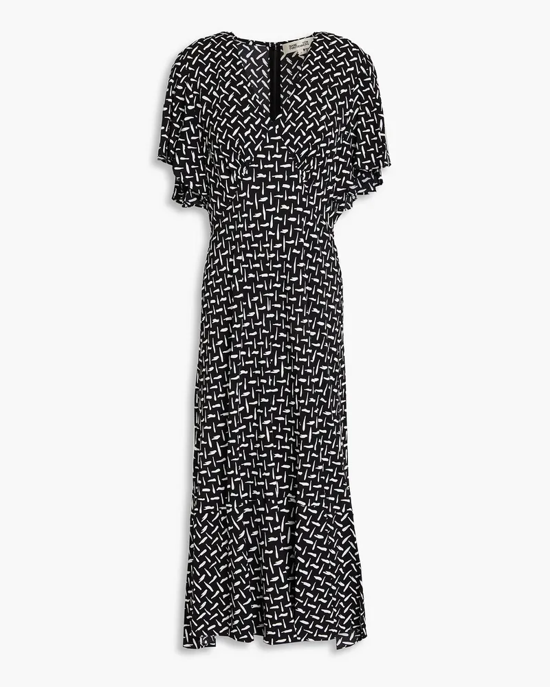 Diane von Furstenberg Cecelia Midikleid aus Crêpe mit Print und Falten Schwarz