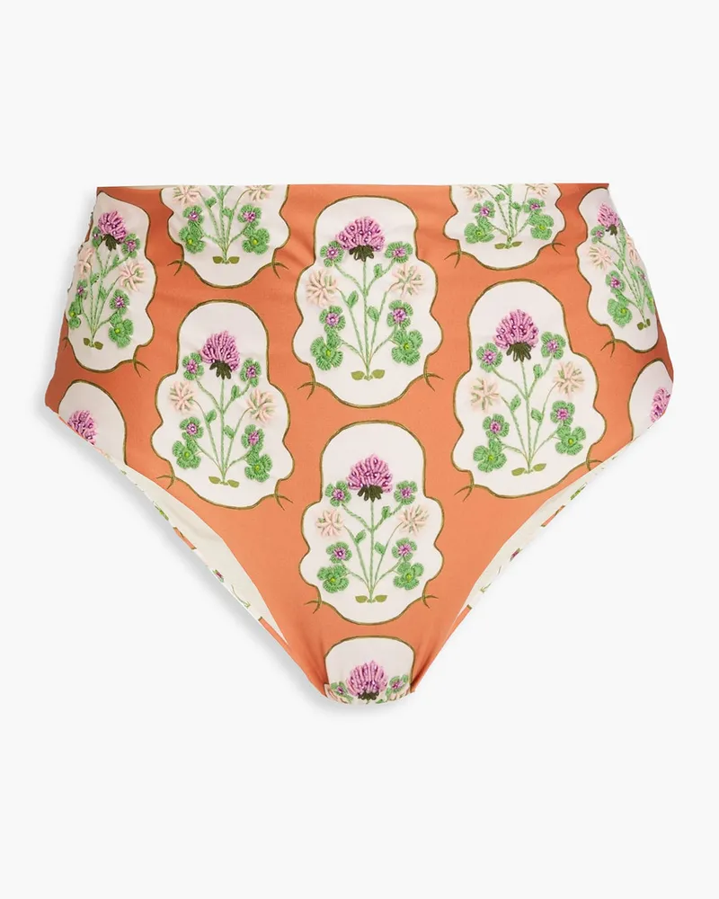 AGUA BENDITA Magenta Trebol halbhohes Bikini-Höschen mit floralem Print Braun