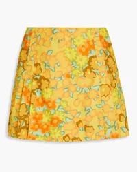 Tory Burch Shorts aus Baumwollpopeline mit Falten und floralem Print Gelb