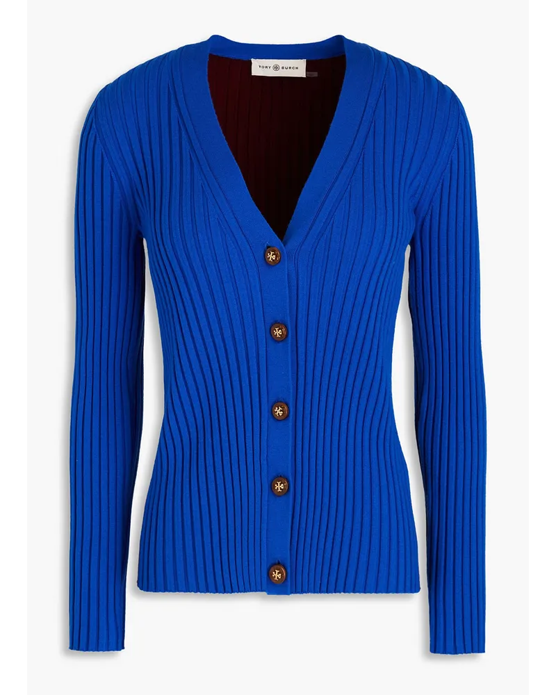 Tory Burch Cardigan aus einer gerippten Merinowollmischung Blau