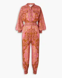 Zimmermann Raie Jumpsuit aus Leinen mit Blumenprint Pink