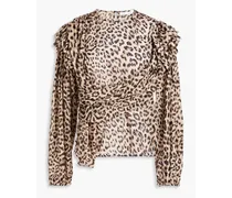 Bluse aus Chiffon mit Fil Coupé und Leopardenprint