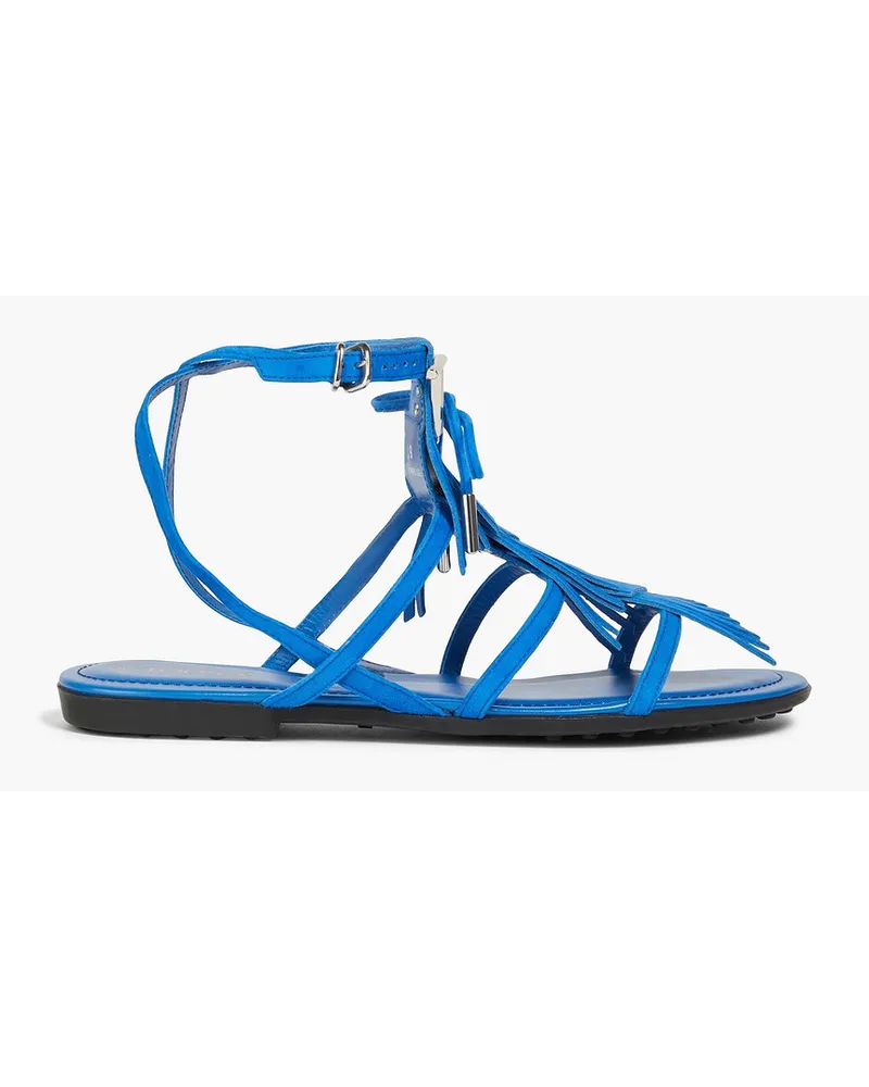 TOD'S Sandalen aus Veloursleder mit Fransen Blau