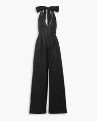 Joslin Charlotte Neckholder-Jumpsuit aus Leinen mit Baumwollspitzeneinsätzen Schwarz