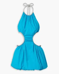 STAUD Willa Neckholder-Minikleid aus recyceltem Taft mit Cut-outs und Kristallen Blau