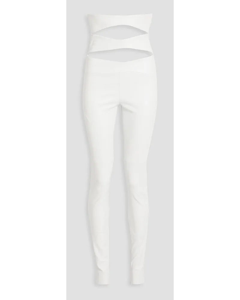 Mônot Eng geschnittene Hose aus Leder mit Cut-outs Weiß