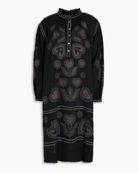 Antik Batik Robby Kleid aus Baumwollkrepon mit Stickereien Schwarz