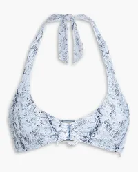 Heidi Klein Casablanca Neckholder-Bikini-Oberteil aus Stretch-Jacquard mit Schlangenprint Blau