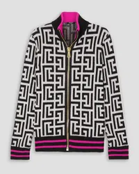 Balmain Cardigan aus geripptem Jacquard-Strick aus einer Merinowoll-Kaschmirmischung Schwarz