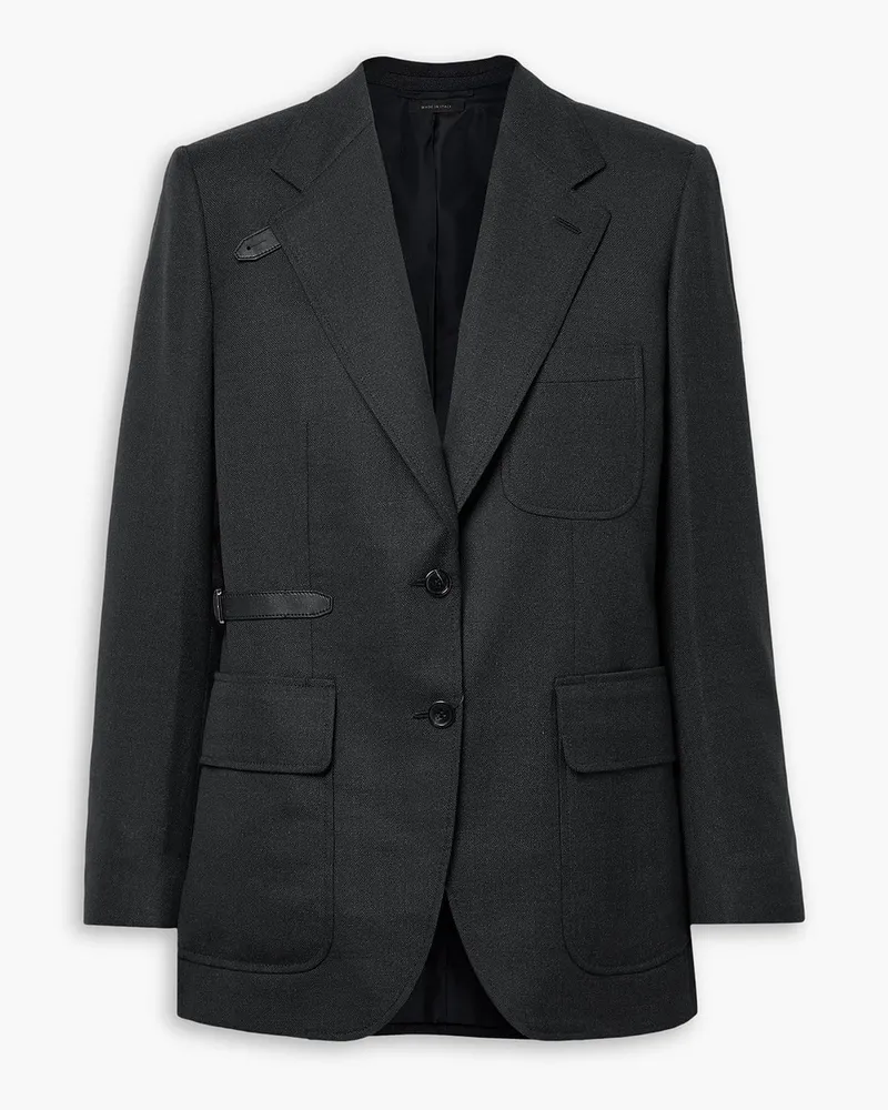 Brioni Blazer aus einer Wollmischung mit Lederbesatz Grau