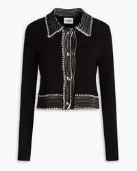 Claudie Pierlot Cardigan aus Bouclé-Strick mit Kontrastnähten Schwarz