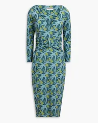 Chiara Boni Claudetta Kleid aus Scuba mit Print und Raffung Blau