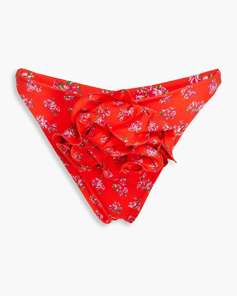 Magda Butrym Halbhohes Bikini-Höschen mit floralem Print und Rüschen Rot