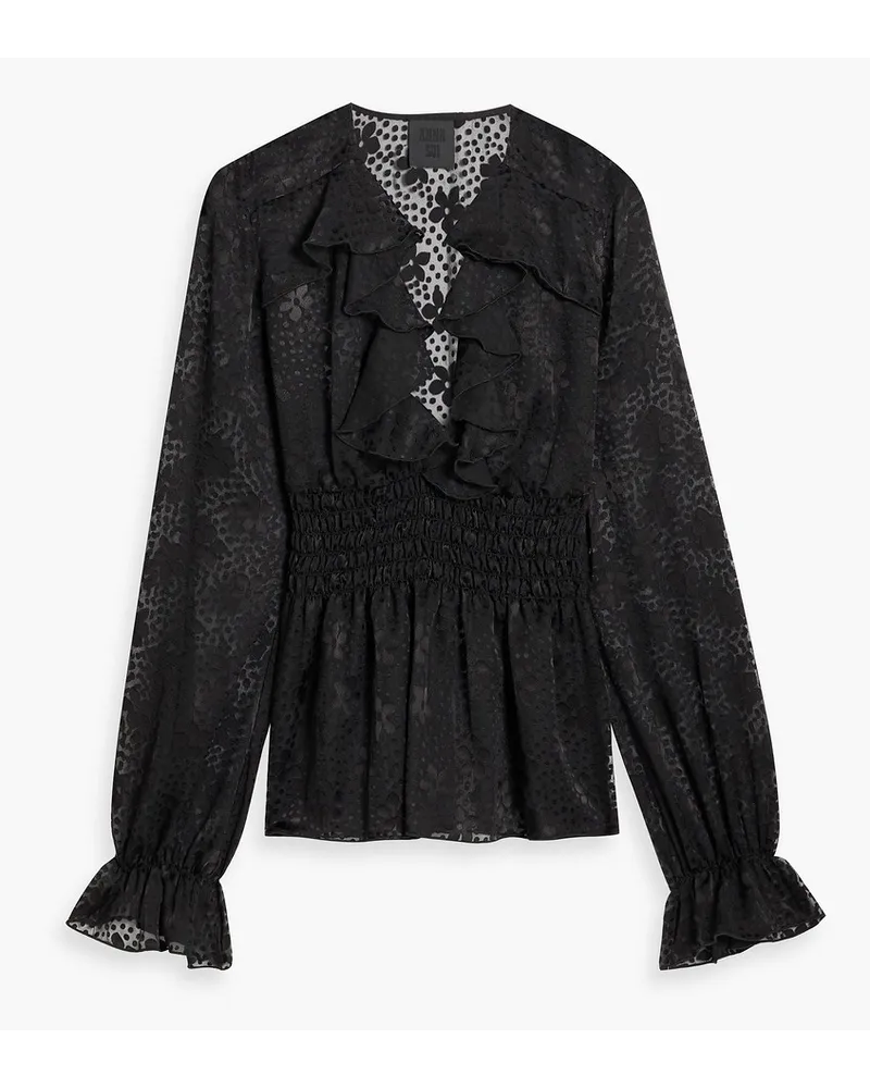 Anna Sui Bluse aus Chiffon mit Fil Coupé und Rüschen Schwarz