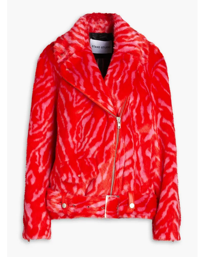 STAND Leana Bikerjacke aus Kunstfell mit Zebraprint Rot