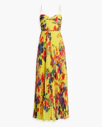 AMUR Dawson Robe aus plissiertem Chiffon mit floralem Print Gelb