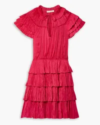 Ulla Johnson Vesna gestuftes Minikleid aus Satin inKnitteroptik Pink