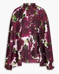 Oscar de la Renta Hemd aus Seiden-Twill mit Raffung und floralem Print Lila