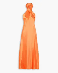 GALVAN Neckholder-Midikleid aus Satin Orange