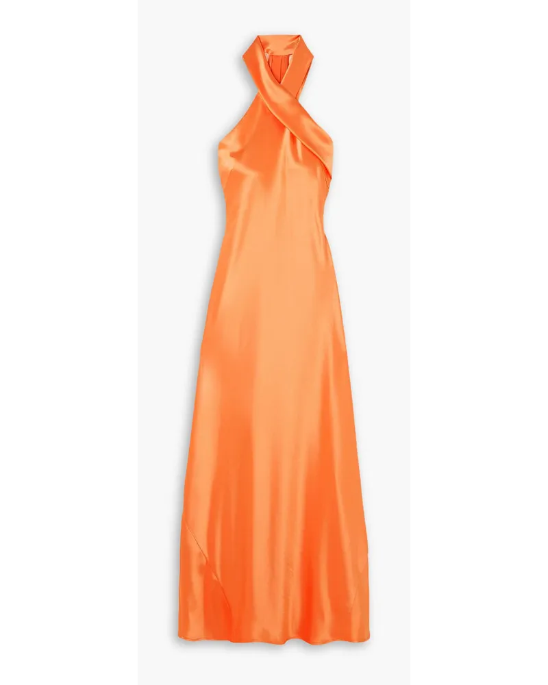 GALVAN Neckholder-Midikleid aus Satin Orange